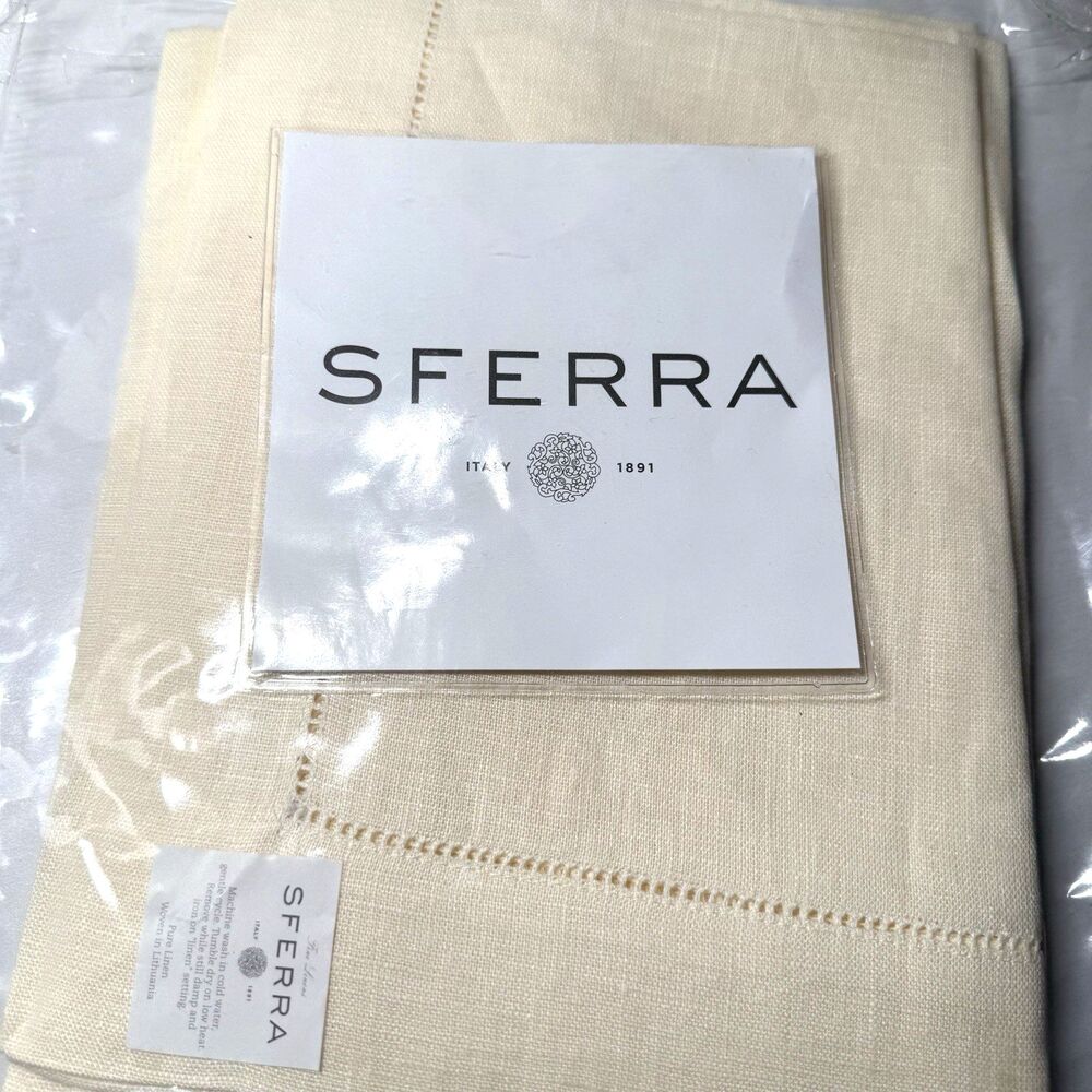 Sferra Festival Placemats Set of 4 14x20 Eggshell 100% Linen Hemstitch